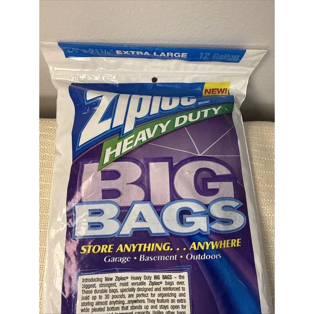 Ziploc Heavy Duty Big Bags 4 Count EXTRA LARGE 12 Gallon- 24” X 21 3/8” New